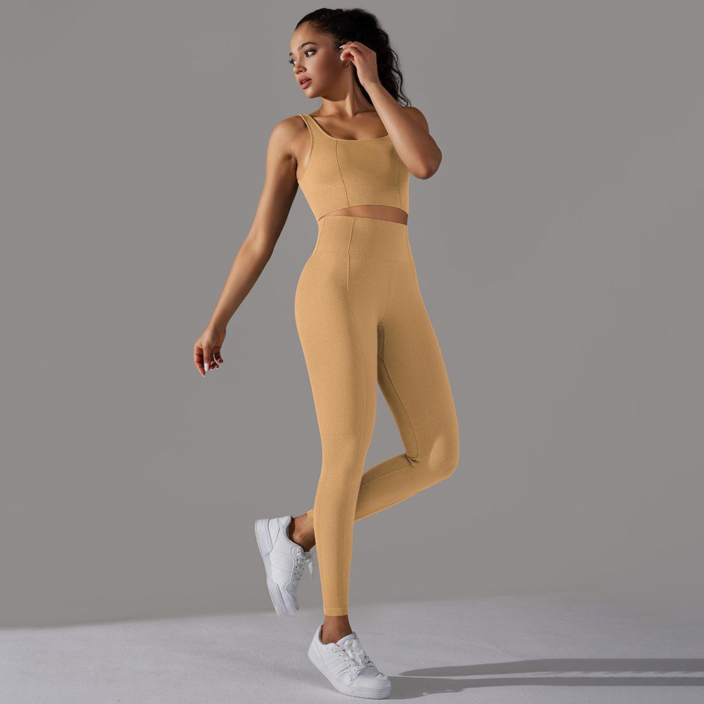 new arrival seamless jacquard knitting yoga wear breathable tight sports suit high waist hip lifting running fitness wear