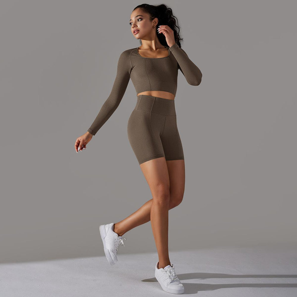 new arrival seamless jacquard knitting yoga wear breathable tight sports suit high waist hip lifting running fitness wear