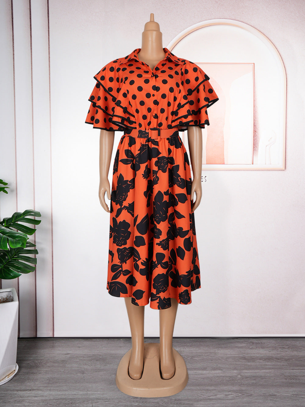 Amazon fashionexport cross-border printed shirt plus size dress women's new a-line skirt africa