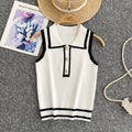 Minimalist striped knit sleeveless tank top for women - summer lapel, slim fit, figure-flattering design, chic and stunning, petite-friendly top