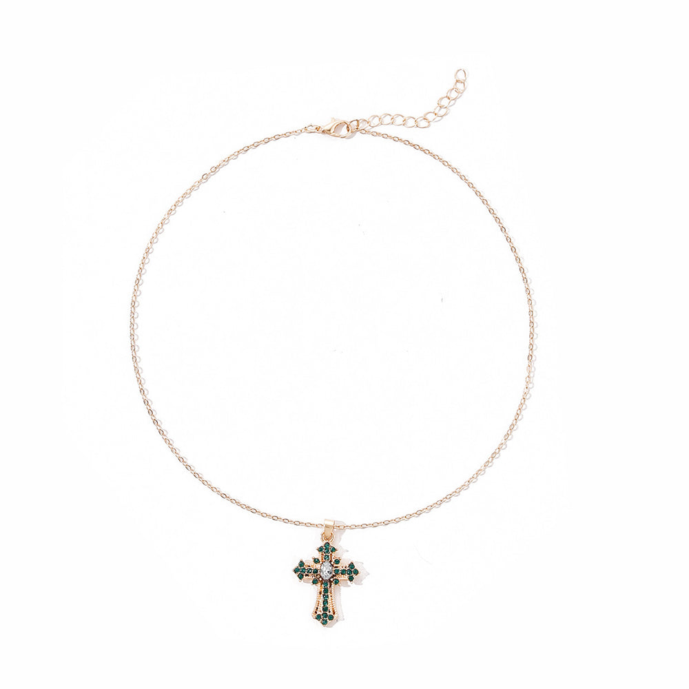 Wholesale cross necklaces: european and american retro minimalist diamond-studded pendant choker - trendy, high-end, and influencer-approved jewelry
