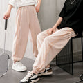 kids' summer lightweight joggers - solid color, side stripe, casual, unisex, anti-mosquito, home pants with elastic cuffs