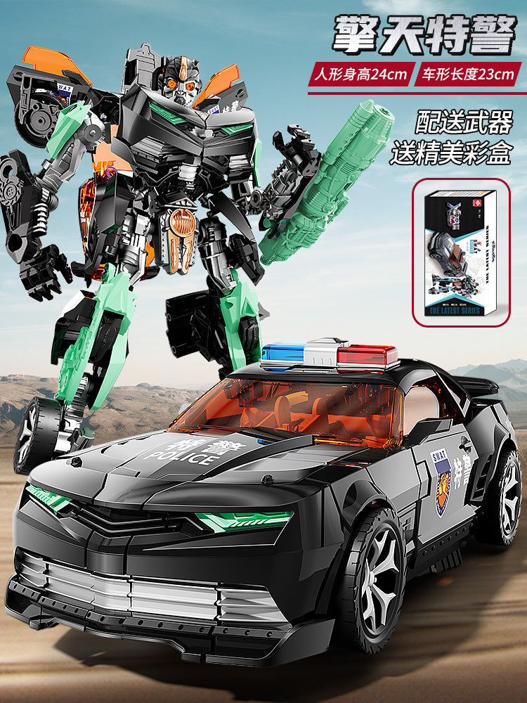 Jinjiang transforming toy mecha robot kids toy police car model boy with weapon set machine