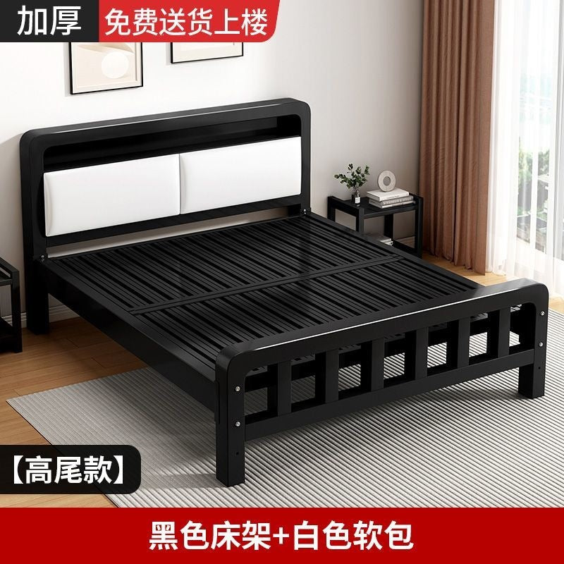 Wrought iron bed double bed for home bedroom kids small apartment single thickened reinforced iron frame bed soft package for rental room