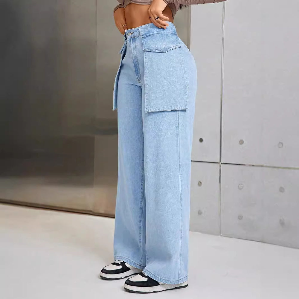 50-presale 15312## cross-border fashion and foreign trade women's fashion casual wide-leg large pocket denim long