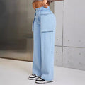 50-presale 15312## cross-border fashion and foreign trade women's fashion casual wide-leg large pocket denim long