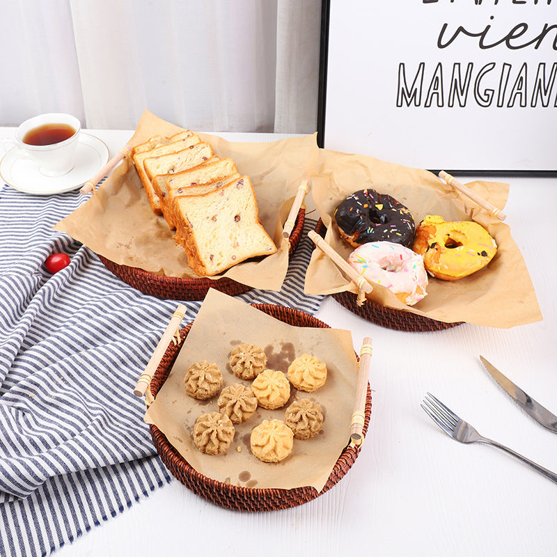 rattan hand-held tray, Vietnamese autumn rattan woven storage basket, binaural handle bread basket, fruit snack storage basket