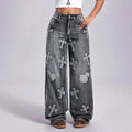Pre-sale-65759# cross-border women's fashion european and american foreign trade ins retro cross embroidery straight-leg denim