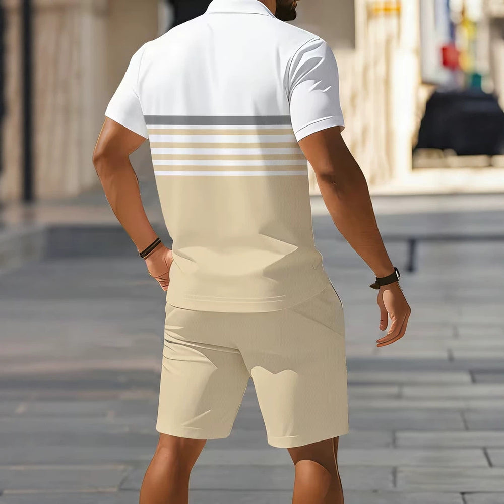 hot-selling men's polo shirt set, new summer two-piece casual short-sleeve and shorts set, dropshipping available