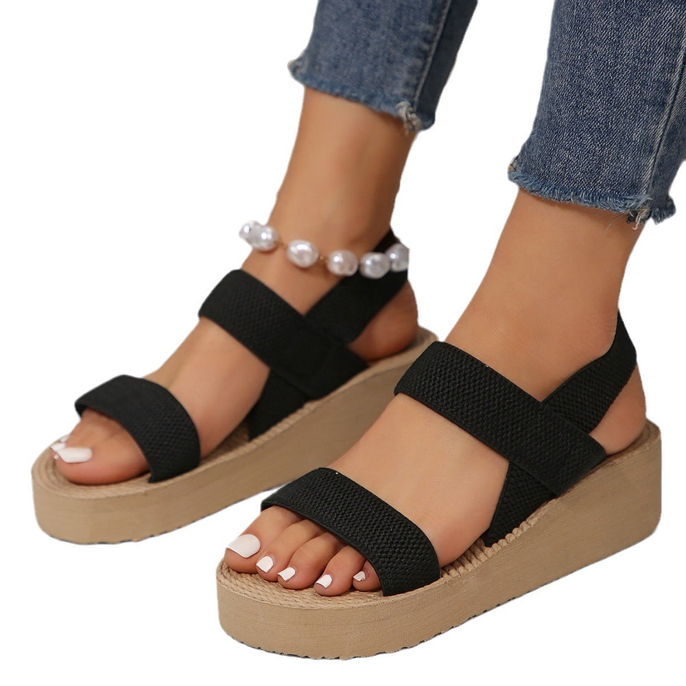 Summer imitation straw travel women's high-heeled sandals outwear hemp bottom one-strap beach fashion trendy wedge sandals plus size