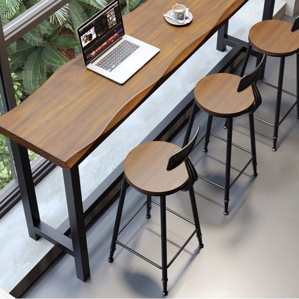 Simple wind wall long table bar solid wood bar leisure balcony commercial high-footed narrow table combination bar table and chairs
