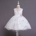 New princess dress for kids, sleeveless printed princess gown, girls' white dress, flower girl dress - in stock