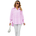 european and american women's clothing cross-border trade independent station  new arrival ruched cuff loose striped shirt top