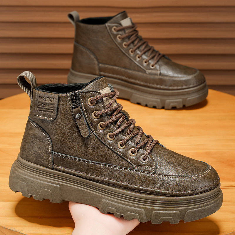 Soft sole 2025 spring new martin boots retro men's shoes work high-top leather shoes non-slip work boots casual ankle boots