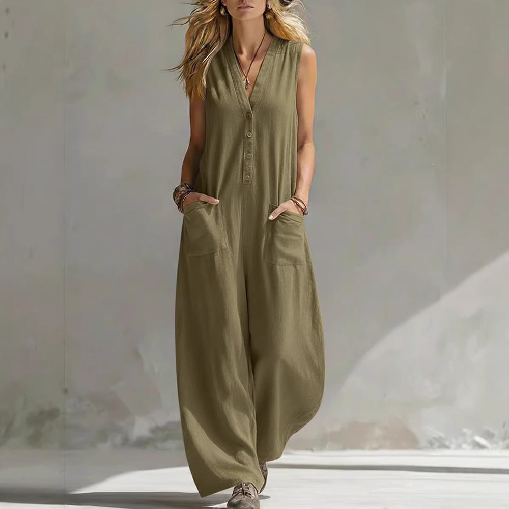 【factory direct】new spring/summer women's casual linen-cotton sleeveless jumpsuit - perfect for us & european  & independent e-commerce stores