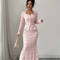 cross-border fashion lapel long-sleeve short plaid blazer & chic tweed dress set