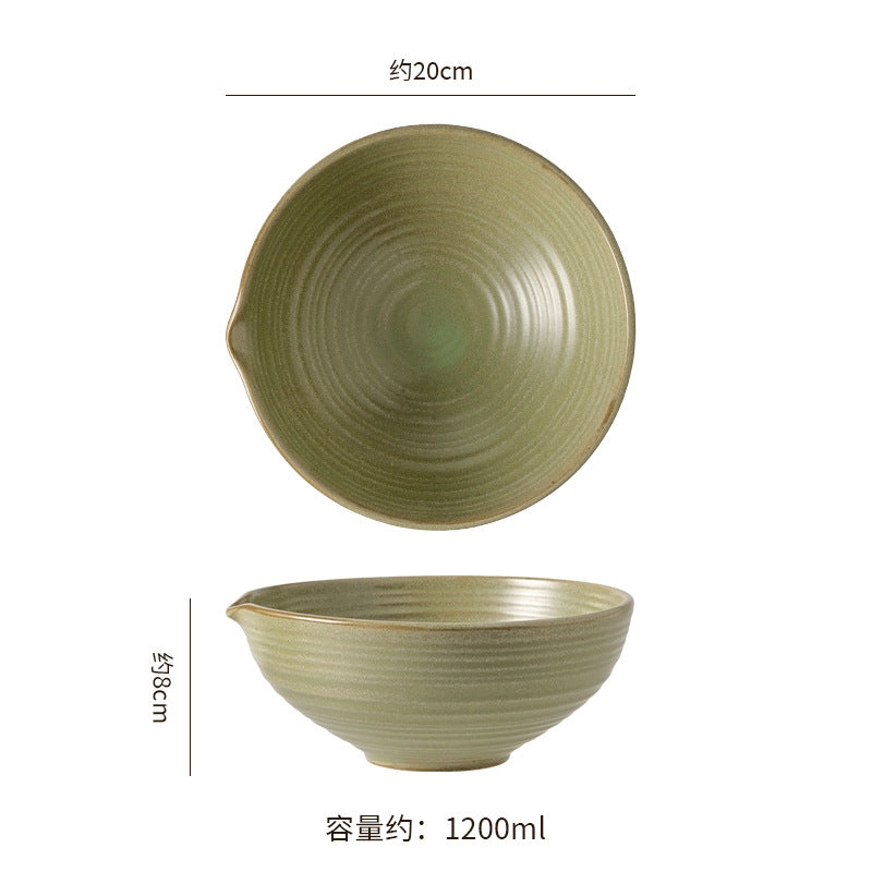Japanese retro style kiln-change clay line pattern bowl - creative fruit bowl for home, restaurant, cooking, salad, and pasta