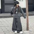 Girls' spring/autumn sweatshirt set -  spring new arrival - loose fit two-piece set for older girls - student striped wide-leg pants