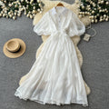 French gentle style pink lantern sleeve dress women's summer k-styletie backcut out waist a-line skirt work clothing slimming look