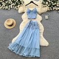 French romantic lace camisole and mesh skirt two-piece set - women's summer slimming chic fashion outfit