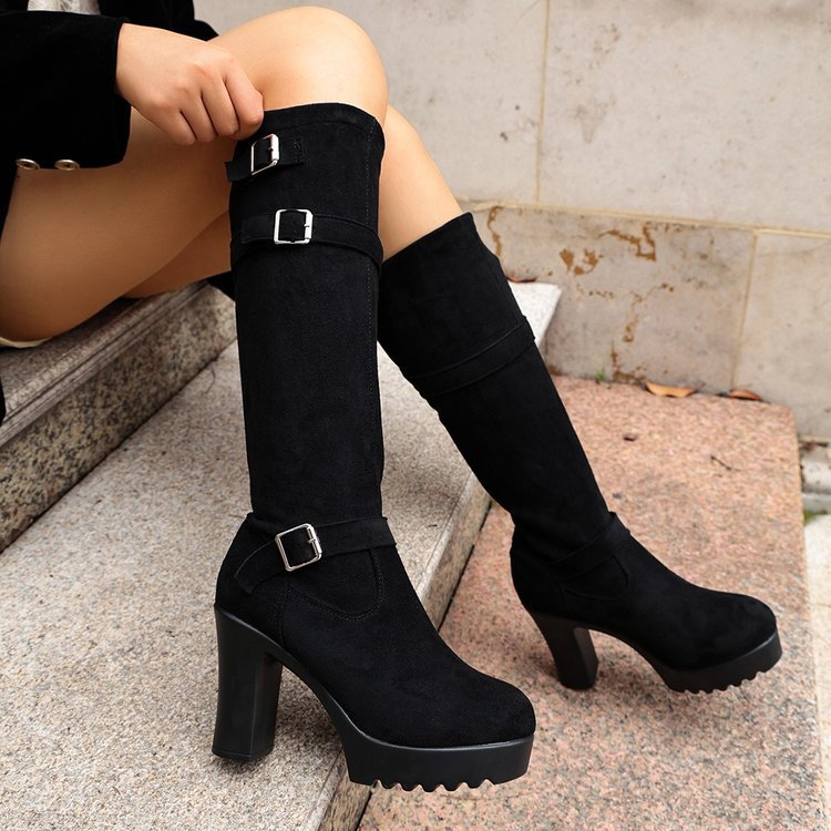 Exportplus sizeshort heightening small high heel knee socks boots springniche styleretro style thick heel slimming lookboots