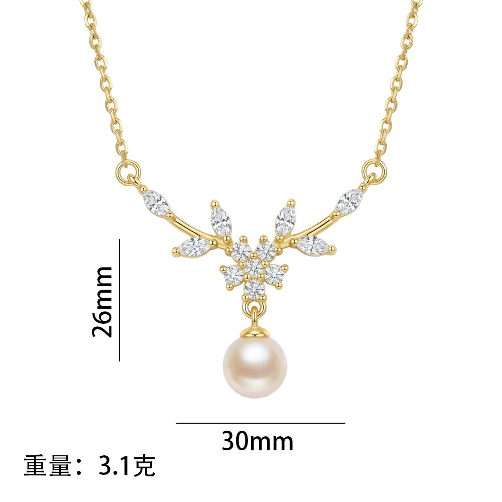 Popular popular elegant copper inlaid zirconium pearl necklace for women accessible luxuryniche stylesweetnew arrival non-fading clavicle chain jewelry
