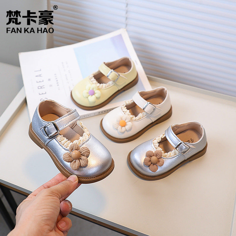 Girls' cute sunflower princess shoes - new autumn  korean style soft sole flats for kids, baby moccasins