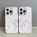 Couple cat & dog catching butterfly design iphone 18 pro max case - gradient color silver iphone 17 hard case