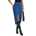 fashion style high elastic half-length denim skirt for women with front slit elegant arm-covering skirt easiest for matchslimming look blue denim skirt