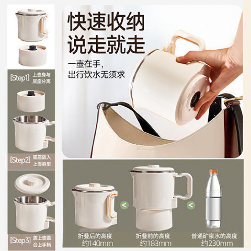 Foldable water kettle, cross-border electric kettle, mini portable stainless steel kettle, travel & business trip thermos kettle