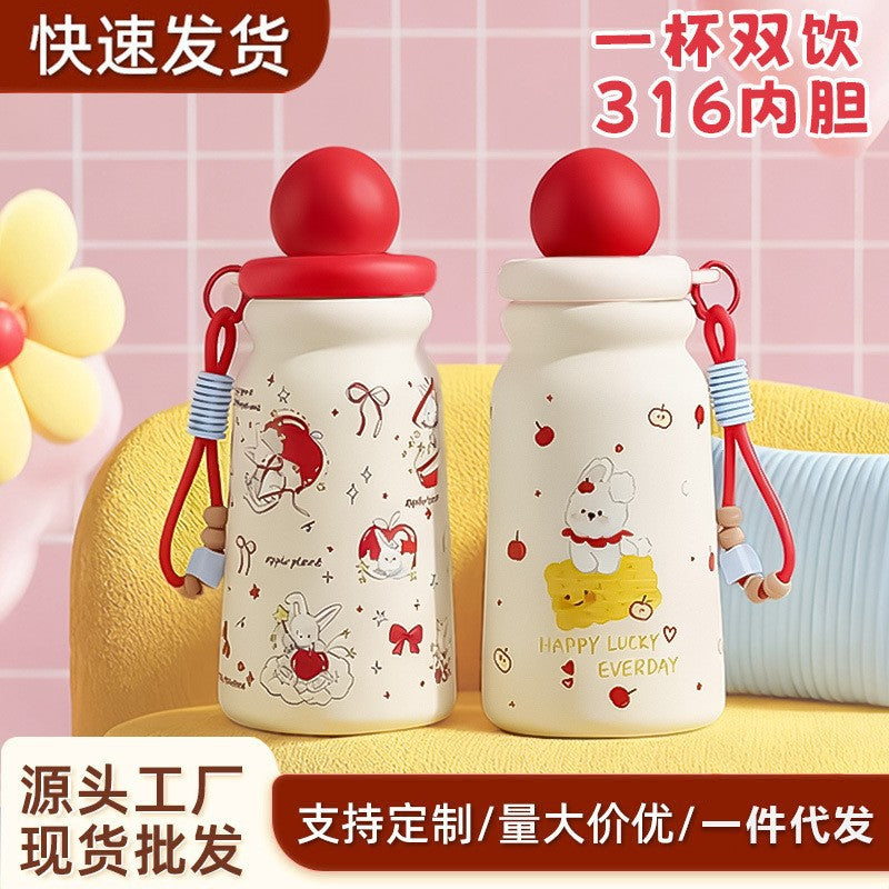Cute new arrival high-looking cartoon stainless steel large-capacity thermos cup with cute hanging ornaments and portable water cup