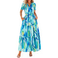 european and american retro floral short-sleeve v-neck dress - women's  summer new arrival a-line flowy vacation dress