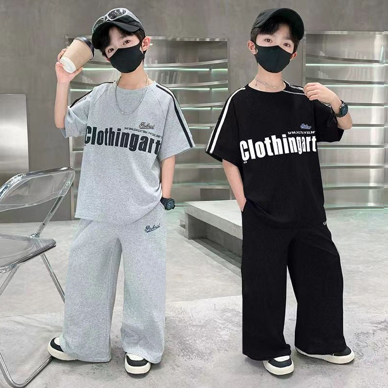 Boys' summer outfit set:  new collection - athletic short-sleeve two-piece set for mid-to-large boys, lightweight summer wear