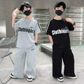Boys' summer outfit set:  new collection - athletic short-sleeve two-piece set for mid-to-large boys, lightweight summer wear