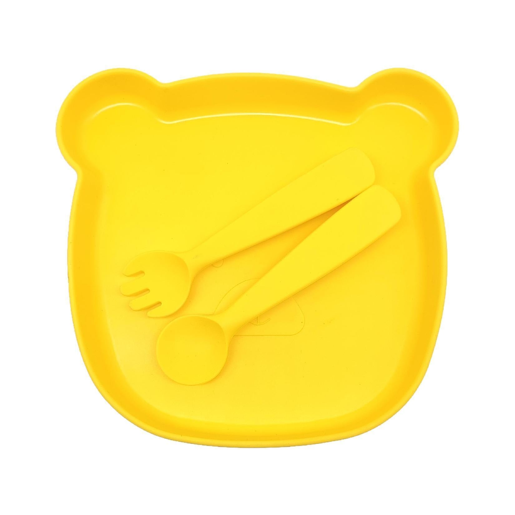 Baby silicone tableware set, non-slip and anti-dirty cartoon bear set, food-grade baby silicone feeding tableware