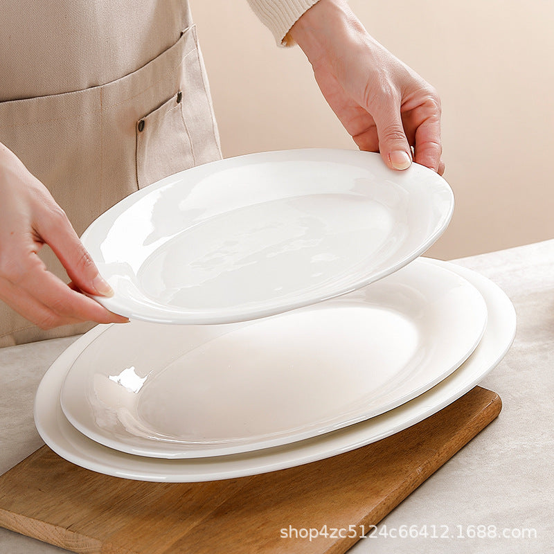 Pure white ceramic fish plate for homeclassy oval large plate western food hotel round plate tableware steak plate