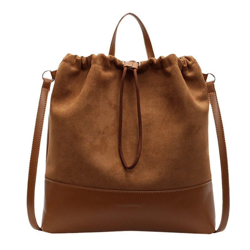 Retro women's bags, high-end exquisite handbags 2025 new suede bucket bags, casual backpacks
