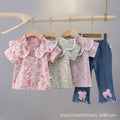 Summer floral dress set for 0-4 year old baby girls - single-breasted skirt, short-sleeve children's summer outfit