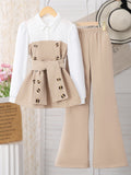 Girls' two-piece outfit: patchwork top + flare pants set