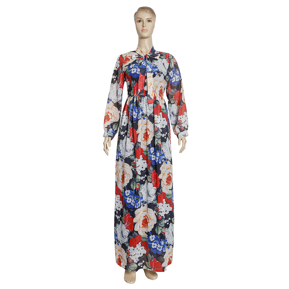 Aliexpress  african plus size women's printed office lady commute cross-border foreign trade long sleeve dress