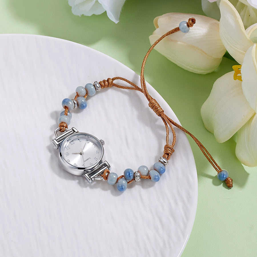 Xiaoxiangfeng braided watch girls bracelet watch nicheaccessible luxuryinschiceasiest for matchcamellia beaded watch