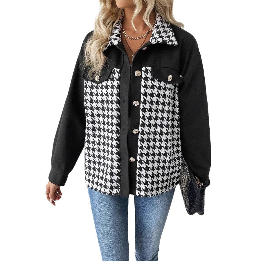 European and american cross-border e-commerce  autumn fashionable elegant versatile color block lapel women's jacket