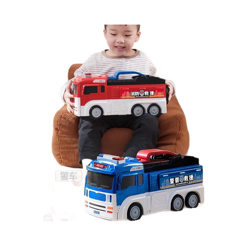 New transforming police & fire truck toy - large size police car for boys - kids' construction vehicle with track model set