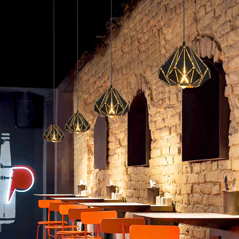 Creative single head lampshade restaurant bar barbecue hot pot shop hollow wrought iron retro industrial wind commercial hanging lamp