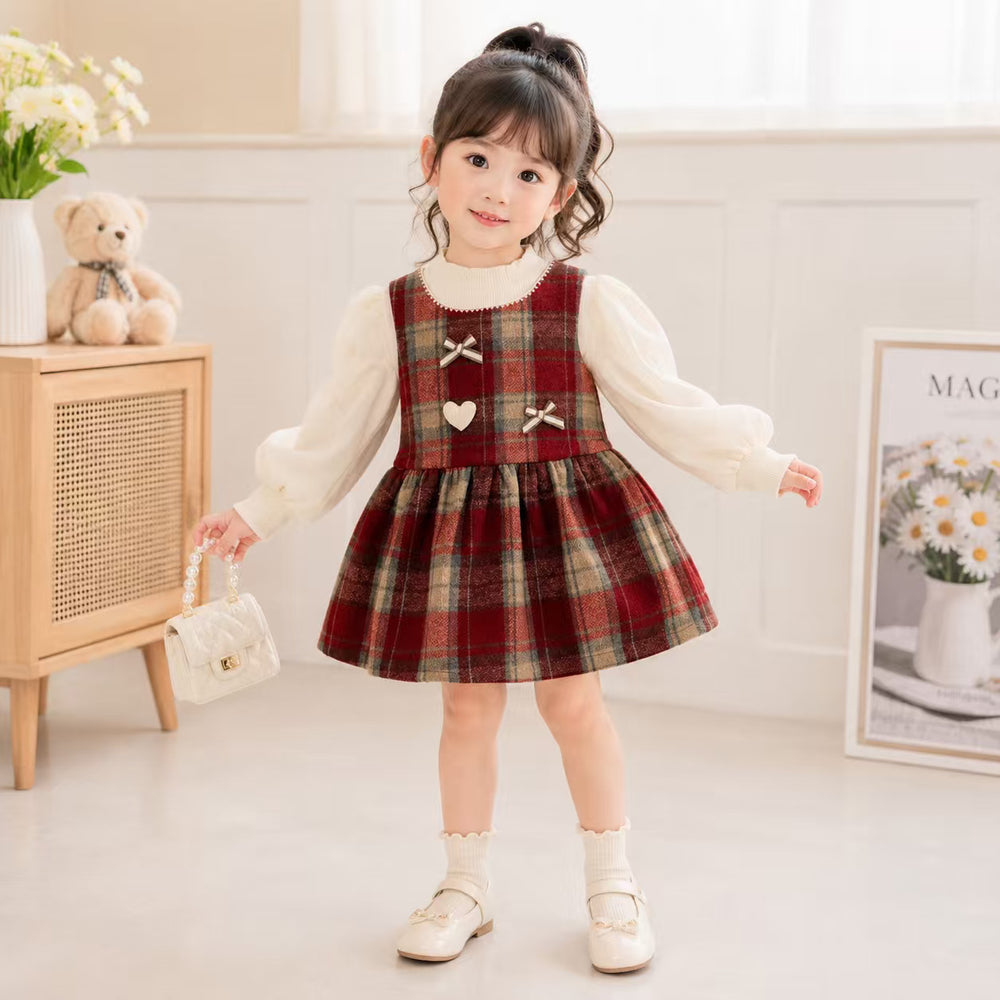 Baby girl's autumn korean-style dress, preppy style, princess dress for infants and toddlers, autumn faux two-piece dress