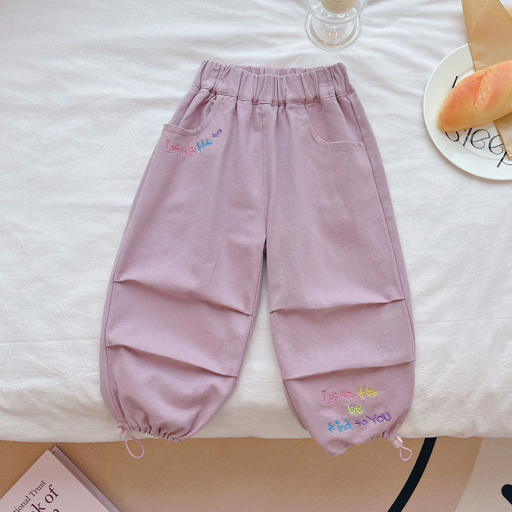 Kidsautumnew arrival cotton sweatpants girl boys casual pants outwearfashionpopular mid-waist hemming trendy
