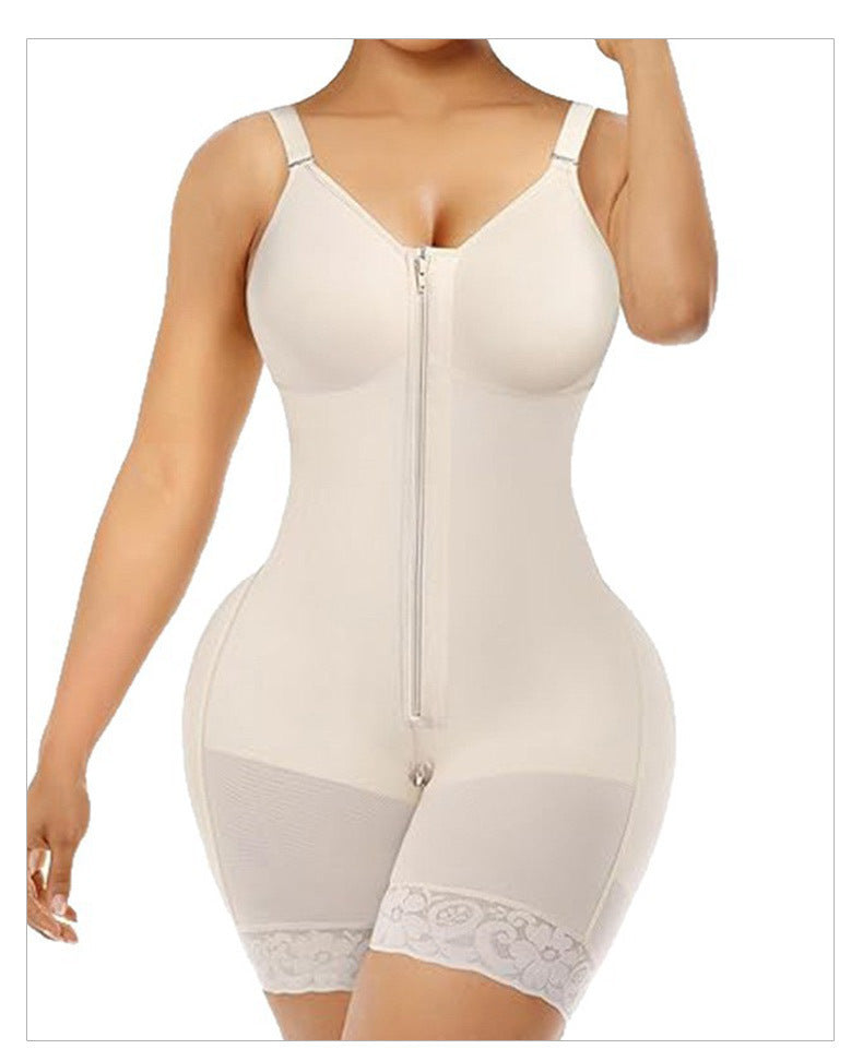 European and american plus size shapewear bodysuit - full coverage, zipper crotch, tummy control, butt lift, slimming corset