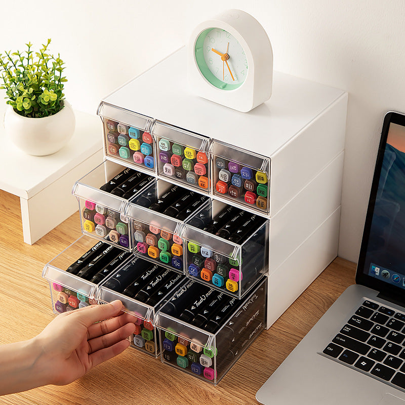 Japanese style INS desktop Jiugong grid storage box sticker marker stationery storage box drawer type multi-layer compartment