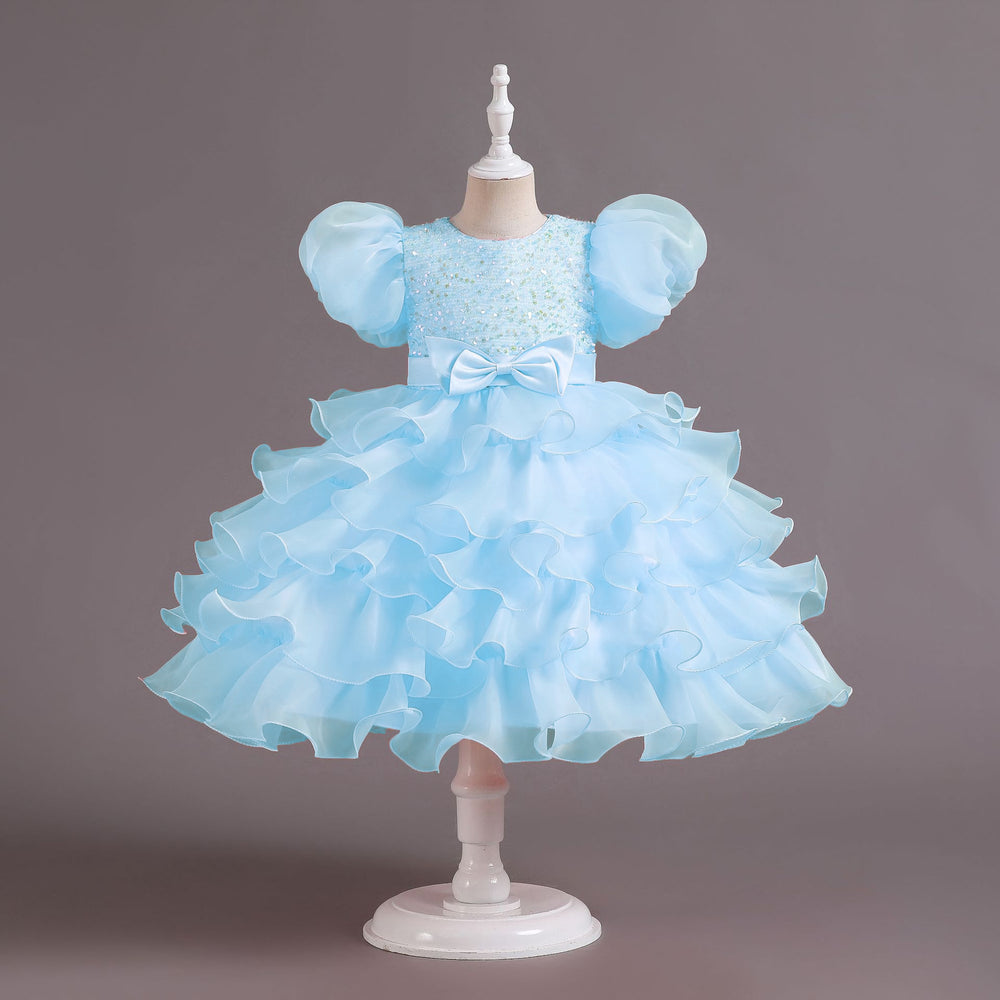 Ready-to-ship wholesale children's clothing: puff sleeve sequin mesh tutu princess dress, girls' christmas dress, kids' dress