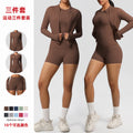 new breathable brushed fleece long-sleeve workout set - solid color three-piece gym outfit for women